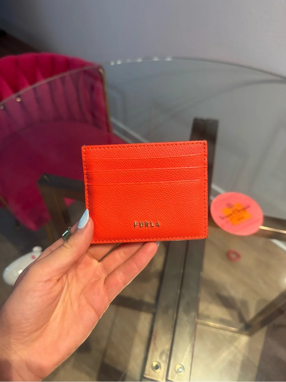 Furla Bright Orange Saffiano Leather Card Case